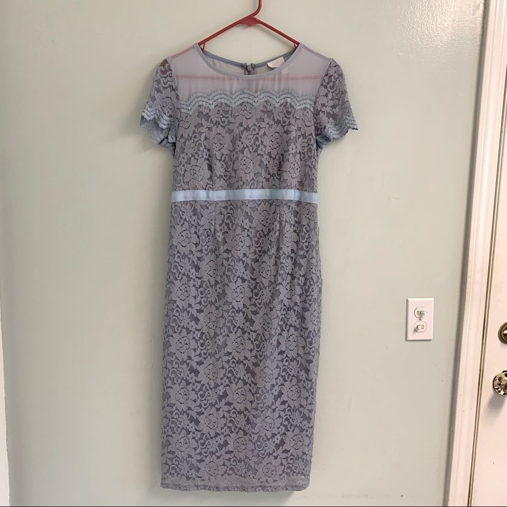 Icy gray blue lace maternity dress